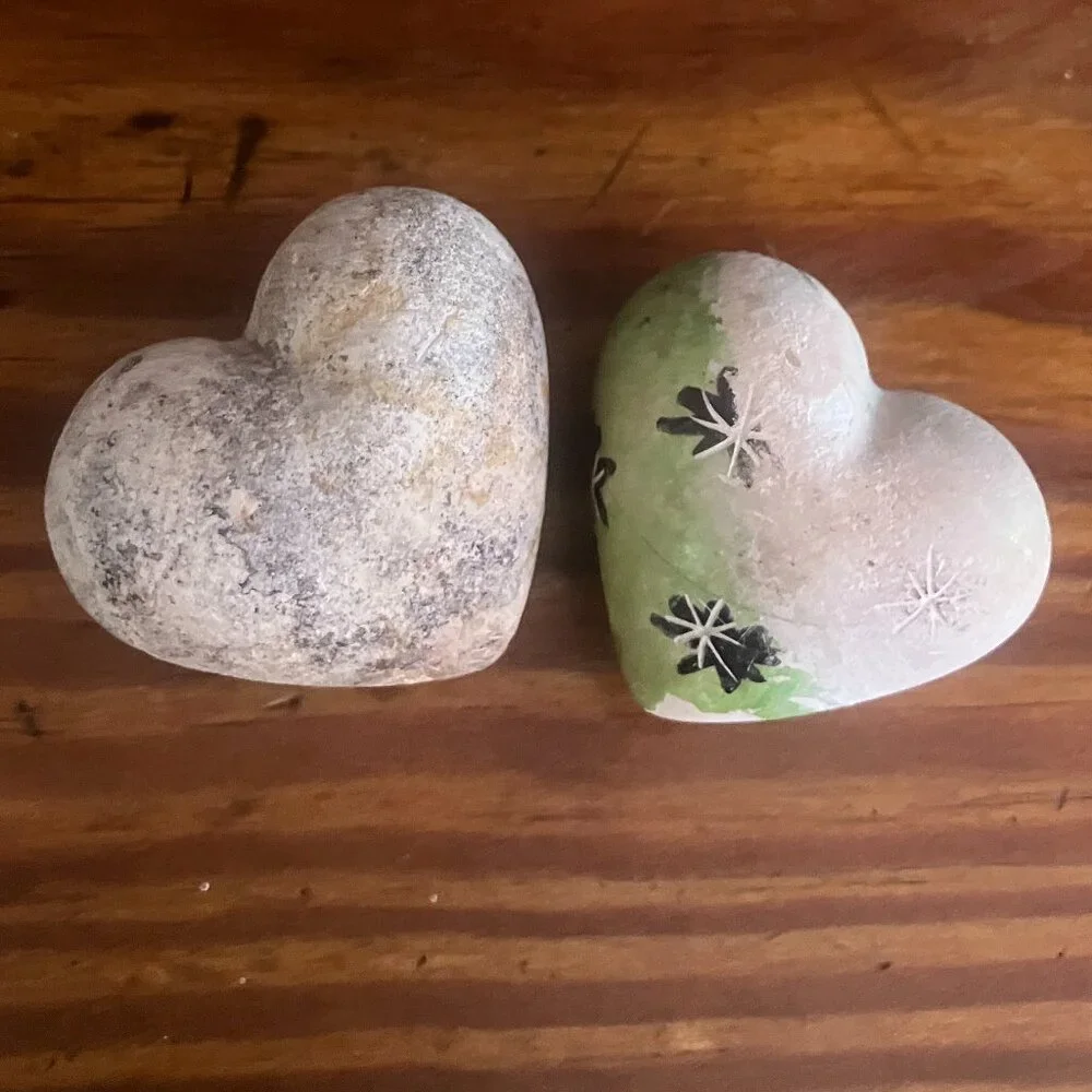 ✨ Artisan Hand-Carved Soapstone Hearts - Set of 2 ✨